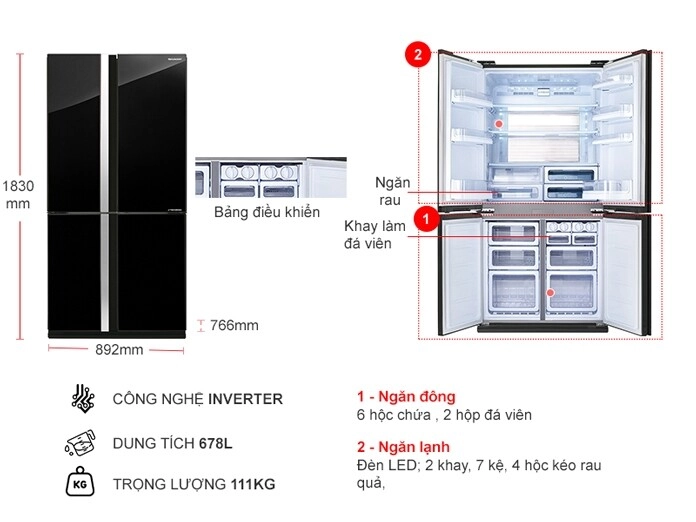 Tủ lạnh Sharp Inverter 678 lít SJ-FX688VG-BK