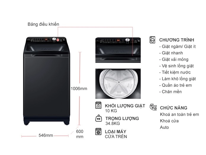 Máy giặt Aqua Inverter 10.5 kg AQW-FR101GT.BK