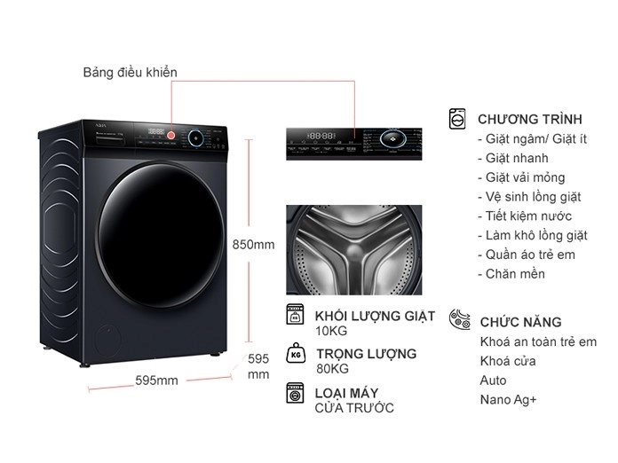 Máy giặt Aqua Inverter 10 kg AQD-D1003G.BK