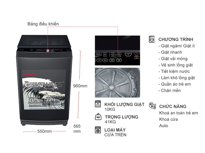 Máy giặt Toshiba 10 kg AW-M1100PV(MK)