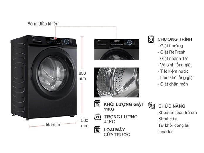 Máy giặt Aqua Inverter 11 kg AQD-A1102J.BK
