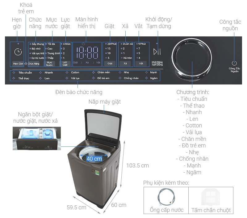 Máy giặt Aqua Inverter 13 kg AQW-DR130UGT.PS