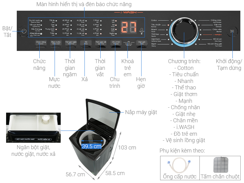 Máy giặt Aqua Inverter 12 kg AQW-FR120HT.BK