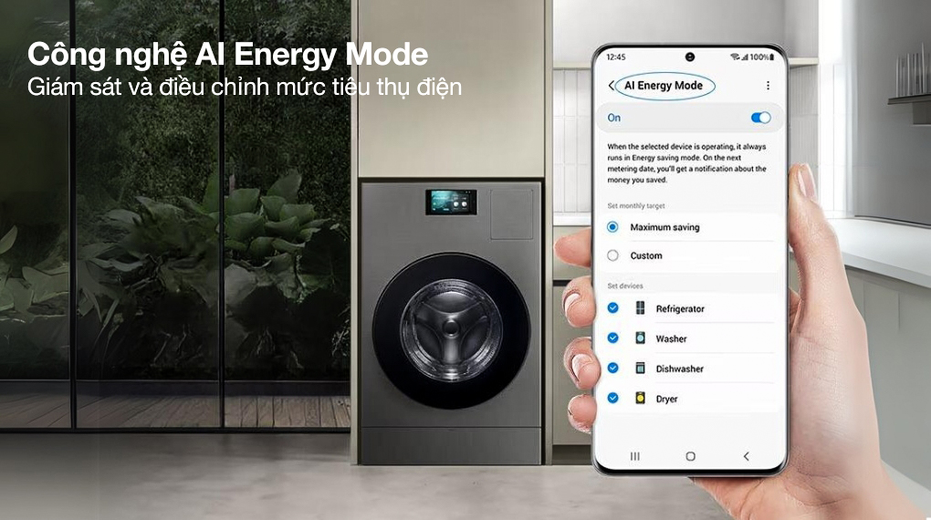 Máy giặt sấy Samsung Bespoke AI Inverter 25kg WD25DB8995BZSV