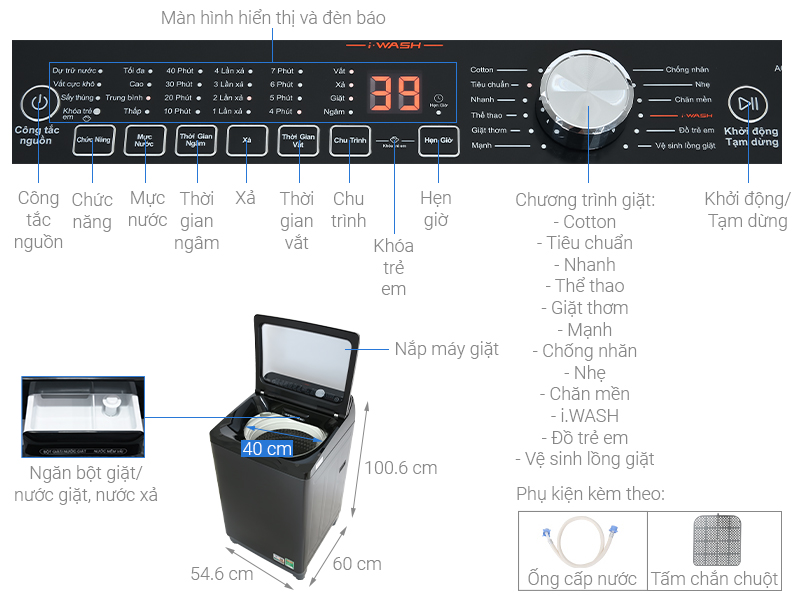 Máy giặt Aqua Inverter 10.5 kg AQW-FR101GT.BK