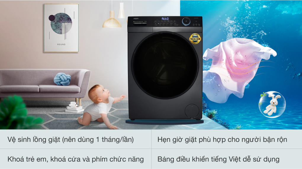 Máy giặt Aqua Inverter 10 kg AQD-D1002G.BK