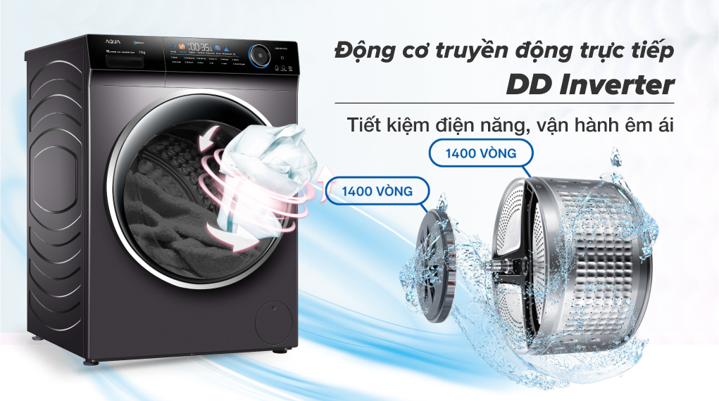 Máy giặt Aqua Inverter 10 kg AQD-DD1001G.PS