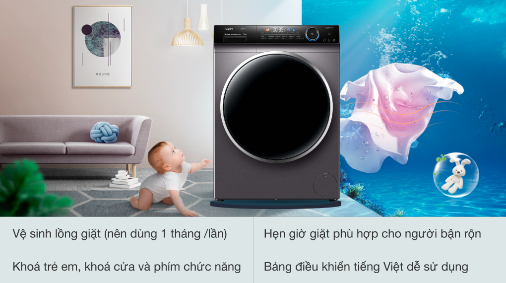 Máy giặt Aqua Inverter 10 kg AQD-DD1001G.PS