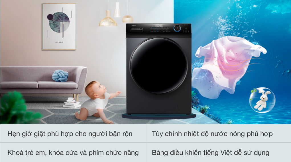 Máy giặt Aqua Inverter 10 kg AQD-DD1002G.BK
