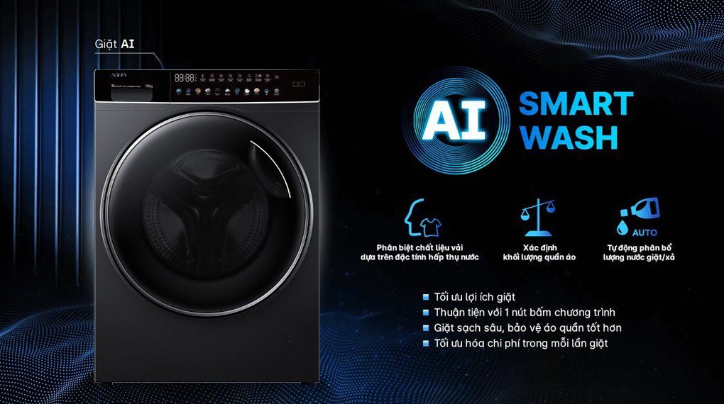 Máy giặt sấy Aqua Inverter 10 kg AQD-DDW1000J.BK