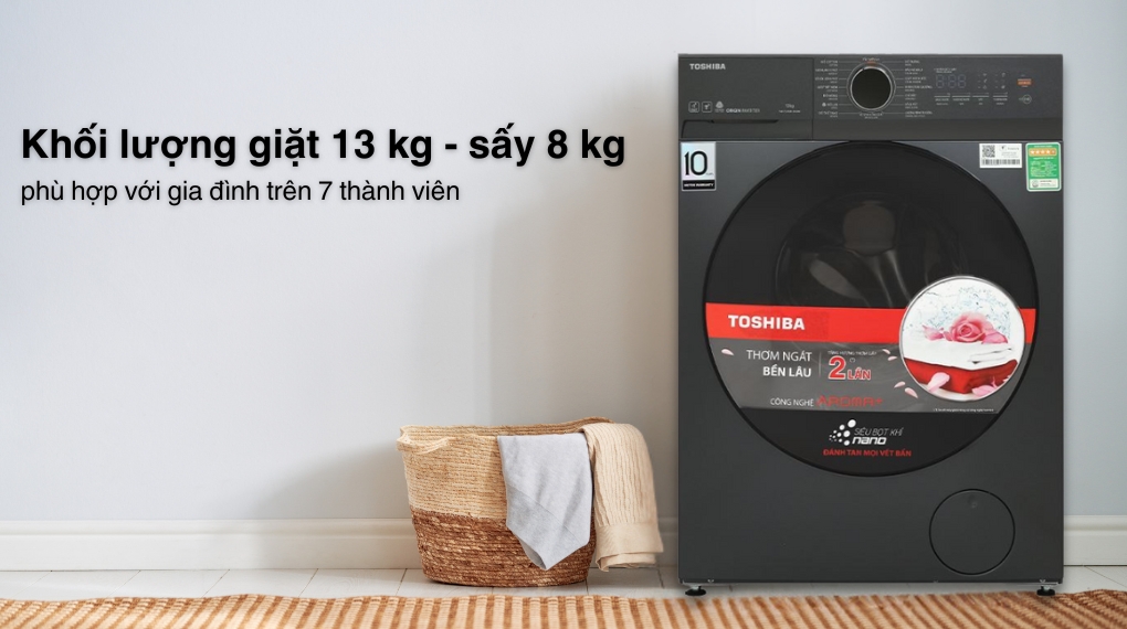 Máy giặt sấy Toshiba Inverter giặt 13 kg - sấy 8 kg TWD-T21BU140UWV(MG)