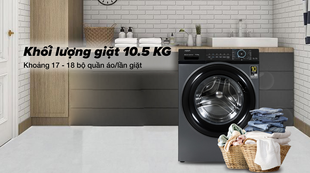 Máy giặt sấy Aqua Inverter 10.5 kg AQD-A1052J.BK