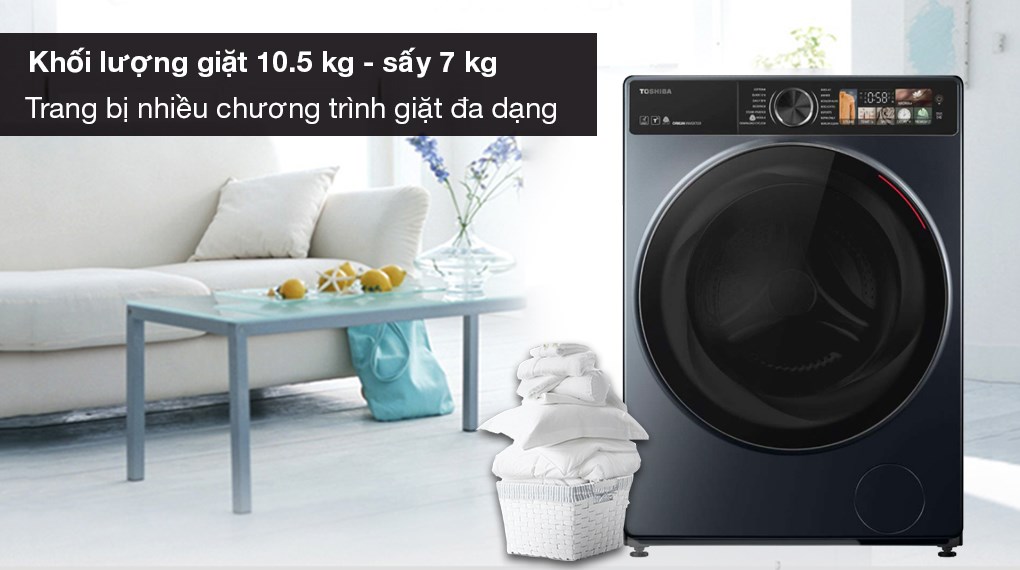 Máy giặt sấy Toshiba Inverter giặt 10.5 kg - sấy 7 kg TWD-T27BZU115MWV(MG)