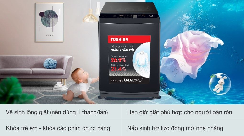 Máy giặt Toshiba Inverter 9.0 kg AW-DK1000FV(KK)