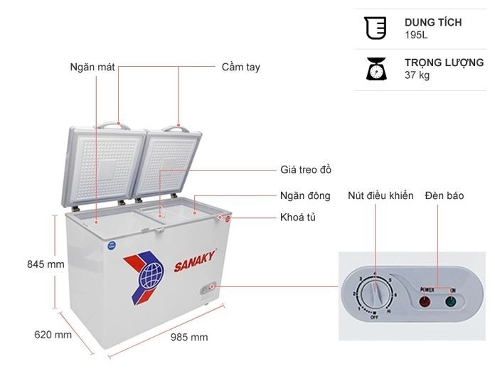 Tủ đông Sanaky 195 lít VH-255W2