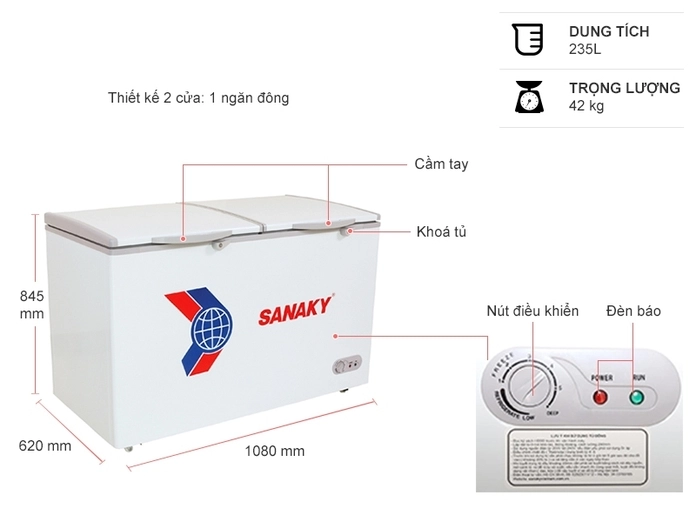 Tủ đông Sanaky 235 lít VH-285A2