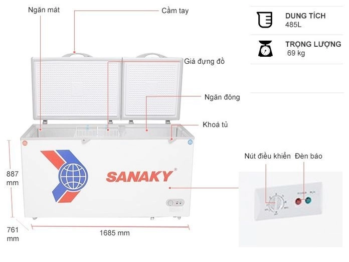Tủ đông Sanaky 485 lít VH-668W2