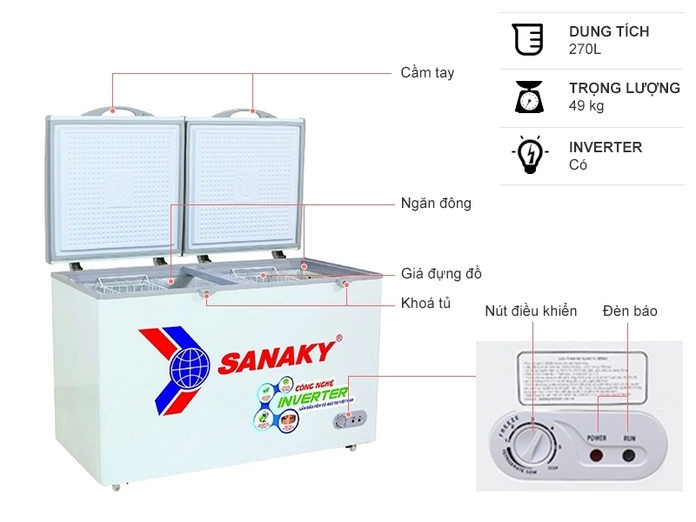 Tủ Đông Sanaky Inverter 270 Lít VH-3699A3
