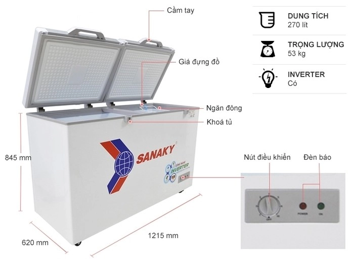 Tủ đông Sanaky Inverter 270 lít TD.VH3699A4K
