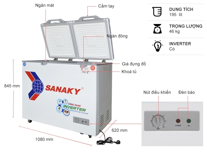 Tủ đông Sanaky Inverter 220 lít VH-2899W4K