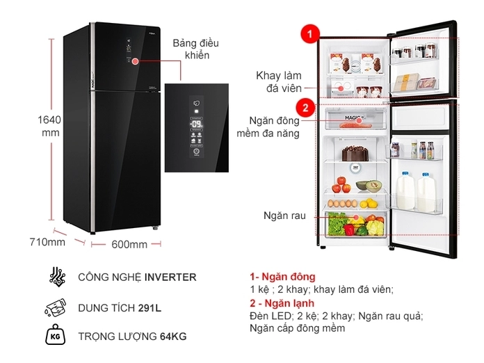 Tủ lạnh Aqua Inverter 291 Lít AQR-T329MA(GB)