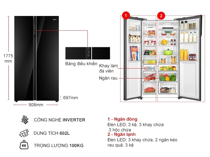 Tủ lạnh Aqua Inverter 602 lít Side By Side AQR-IG696FS GB