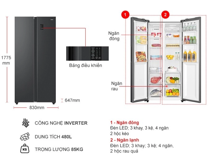Tủ lạnh Aqua Inverter 480 lít AQR-S480XA(BL)