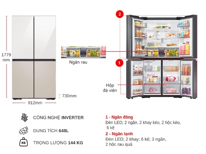 Tủ lạnh Samsung Inverter 648 lít Multi Door Bespoke Door-in-Door RF59CB66F8S/SV