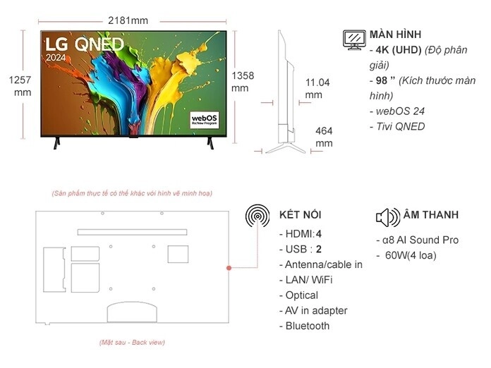 Smart Tivi QNED LG AI 4K 98 inch 98QNED89TSA