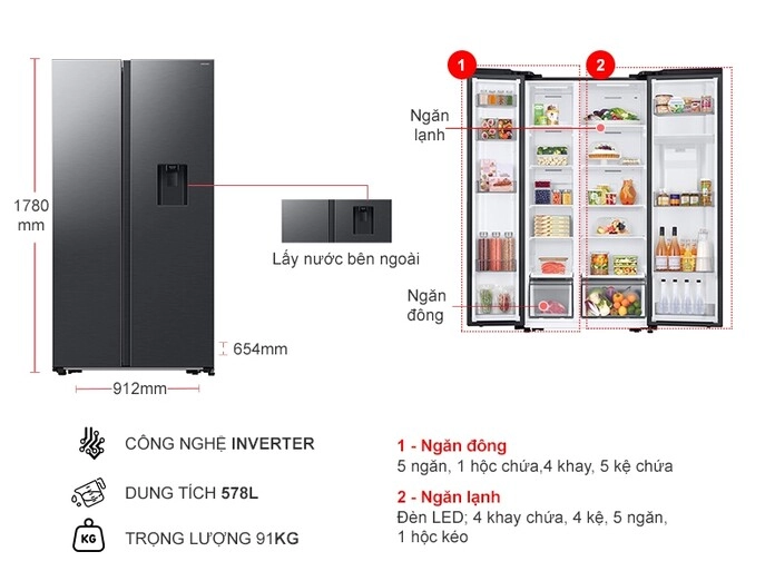 Tủ lạnh Samsung Inverter 578 lít Side By Side RS57DG410EB4SV