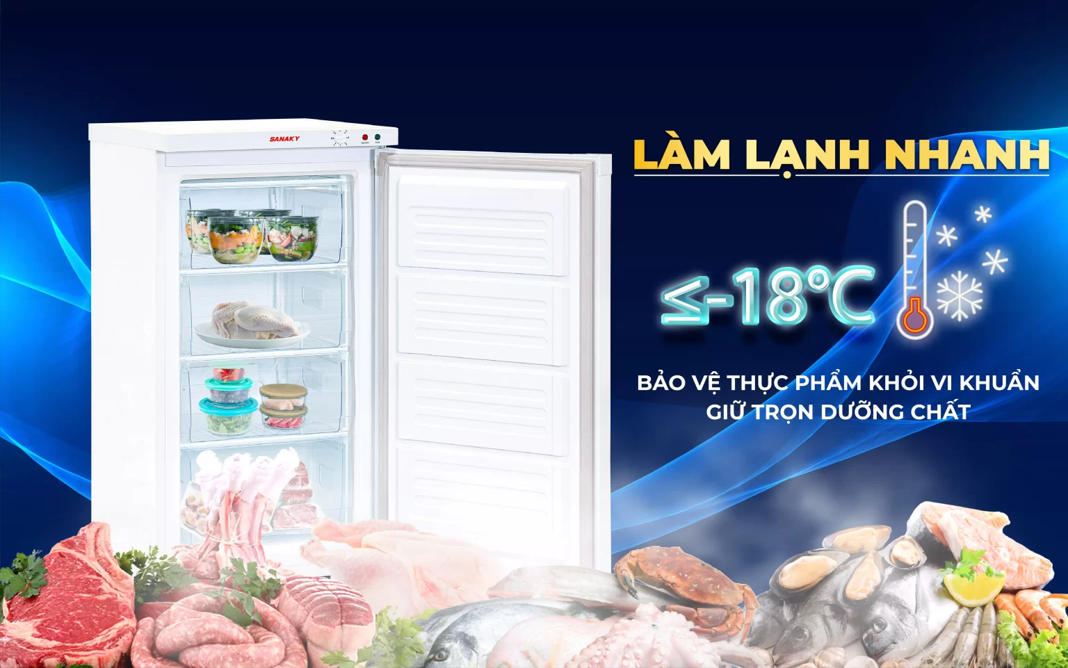 Tủ đông đứng Sanaky Inverter 118 lít VH-160VD3