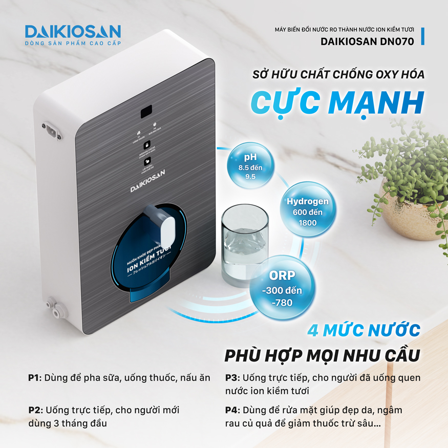 Máy biến đổi nước RO thành nước ion kiềm tươi Daikiosan DN070