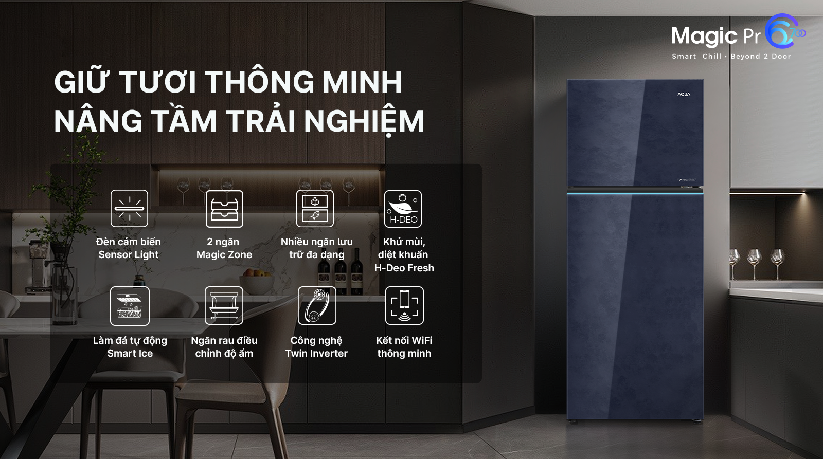 Tủ lạnh Aqua Inverter 455 lít AQR-TA518FA(GL)U1 Mặt Gương Pha Lê Xanh