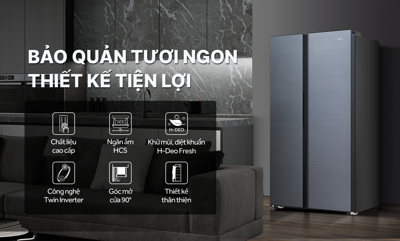 Tủ lạnh Aqua Inverter 569 lít Side By Side AQR-S633XA(WSL)