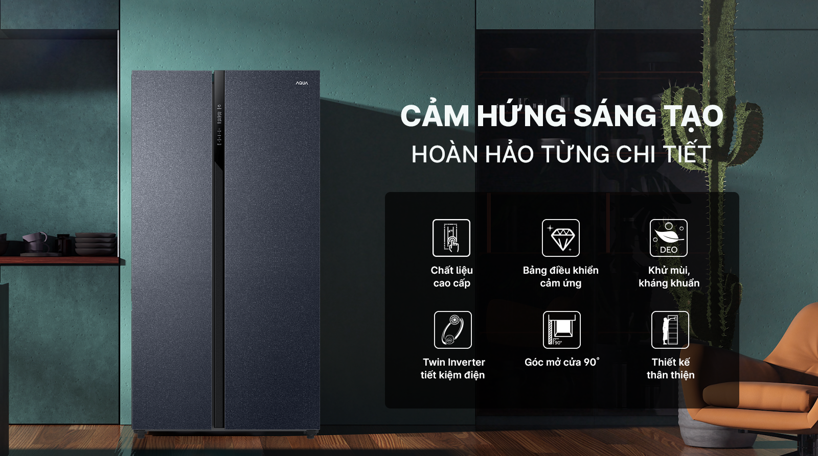 Tủ lạnh Aqua Inverter 550 lít Side By Side AQR-S612XA(CBC)