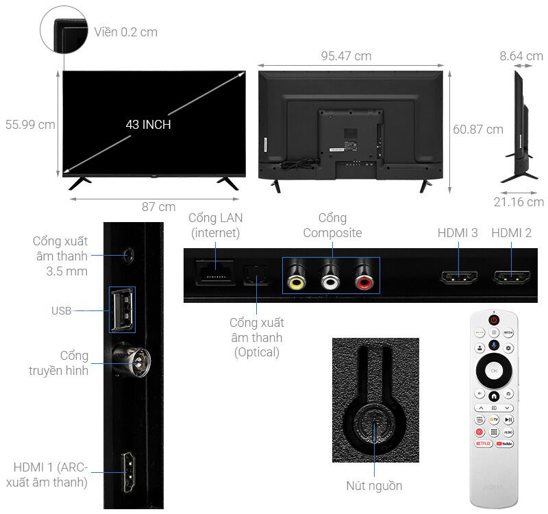 Android Tivi Aqua FHD 43 inch AQT43K800FG