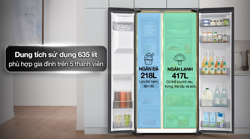 Tủ lạnh Samsung Inverter 635 lít Side By Side RS70F65K2FSV