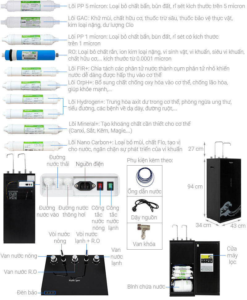 Máy lọc nước RO nóng lạnh Kangaroo Hydrogen KG10A12 10 lõi