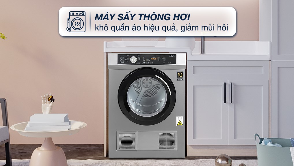 Máy sấy quần áo Aqua 8 kg AQH-V800H.SS