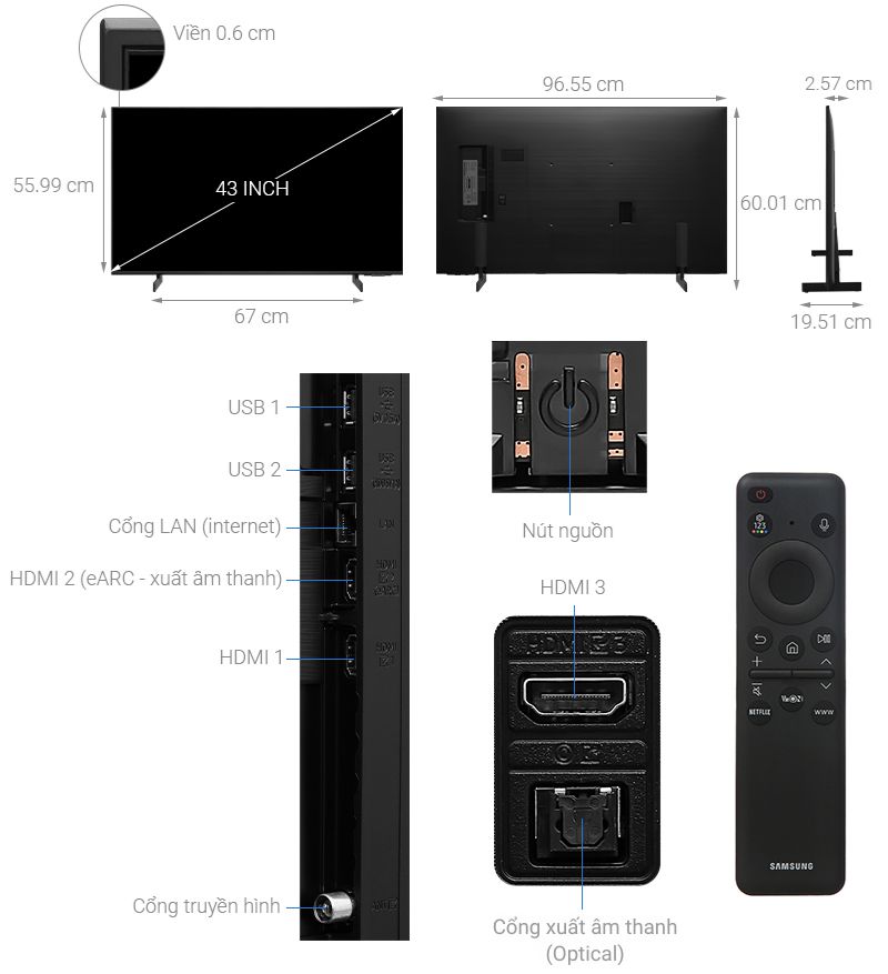 Smart Tivi Samsung 4K 43 inch 43DU8000 Crystal UHD