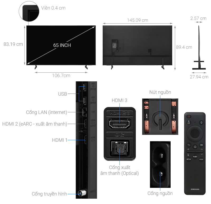 Smart Tivi Samsung 4K 65 inch 65DU8000 Crystal UHD