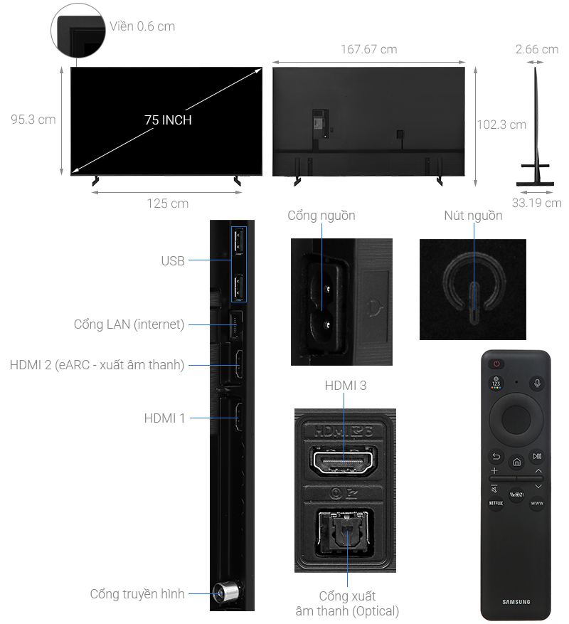 Smart Tivi Samsung 4K 75 inch 75DU7700 Crystal UHD