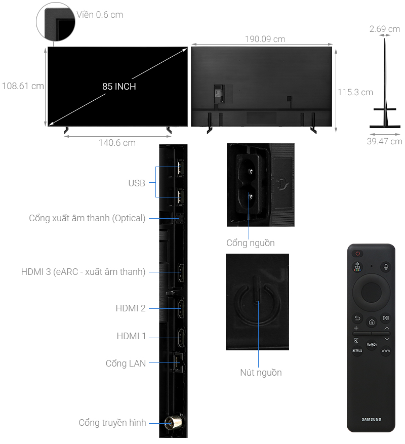 Smart Tivi Samsung 4K 85 inch 85DU8000 Crystal UHD