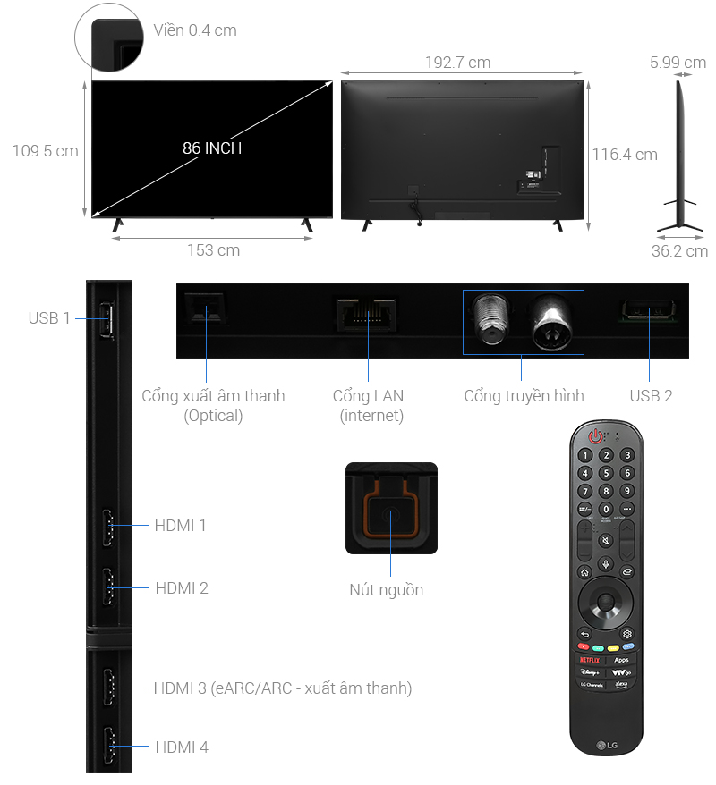 Smart Tivi NanoCell LG AI 4K 86 inch 86NANO81TSA