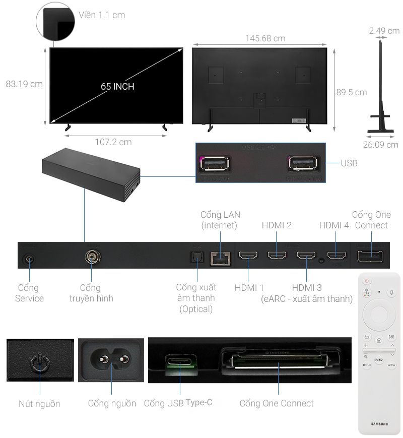 Smart Tivi Khung Tranh The Frame QLED Samsung AI 4K 65 inch QA65LS03D