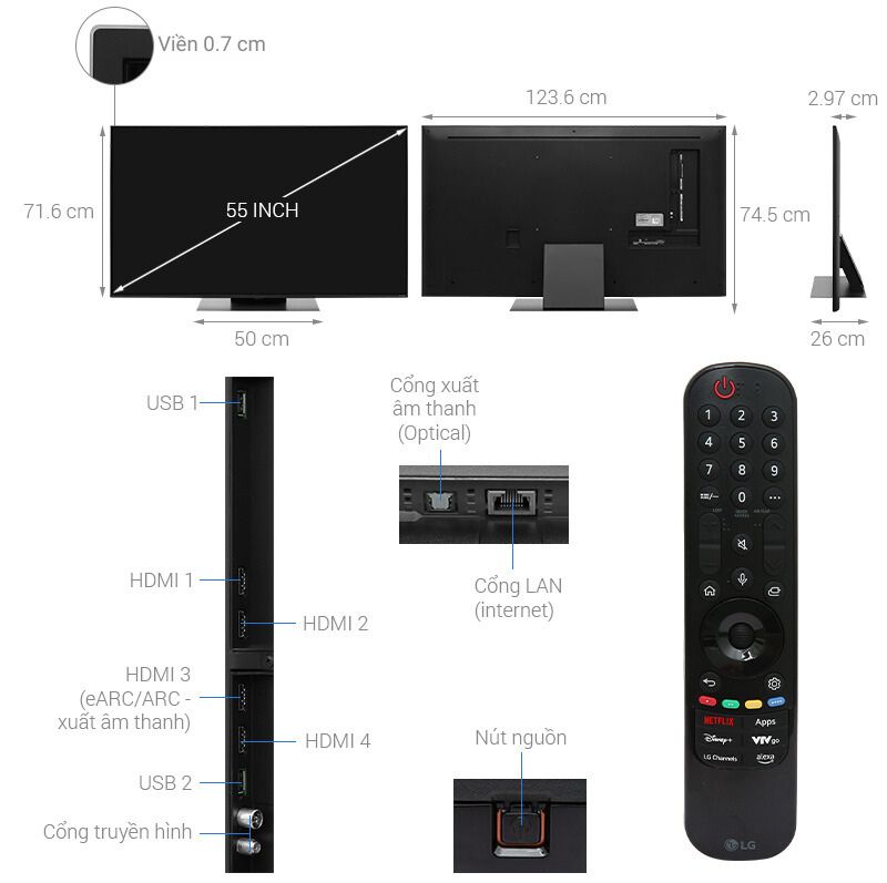 Smart Tivi QNED LG AI 4K 55 inch 55QNED86TSA