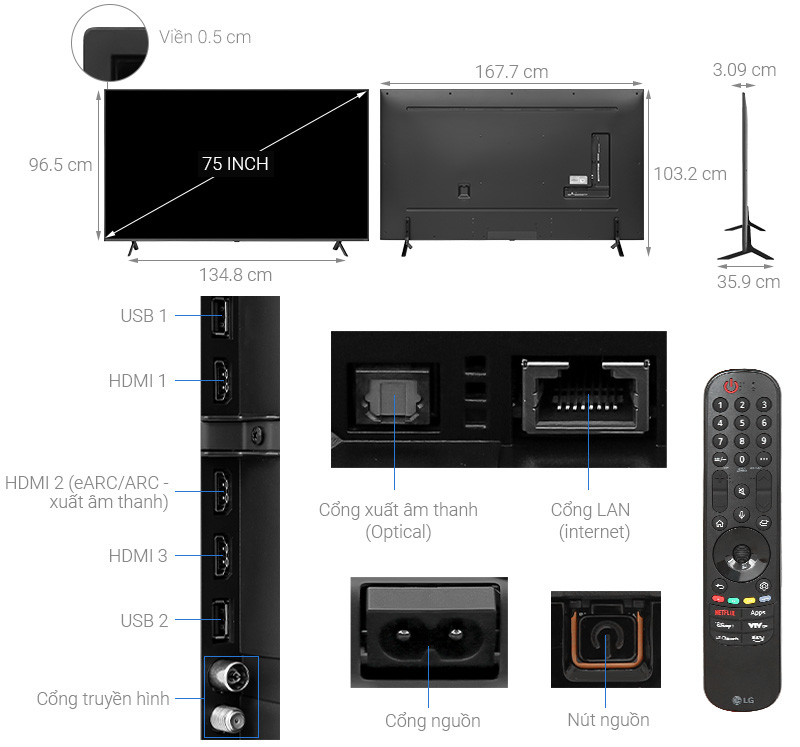 Smart Tivi QNED LG AI 4K 75 inch 75QNED80TSA