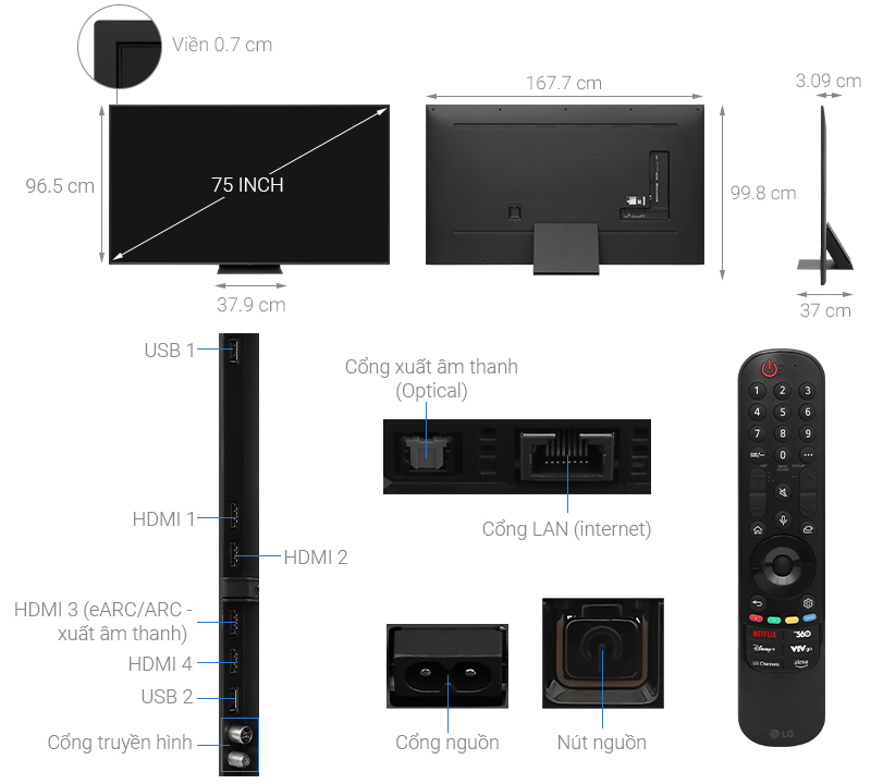 Smart Tivi QNED LG AI 4K 75 inch 75QNED86TSA