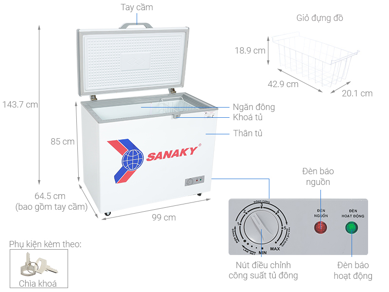 Tủ đông SANAKY 208 Lít TD.VH255HY2