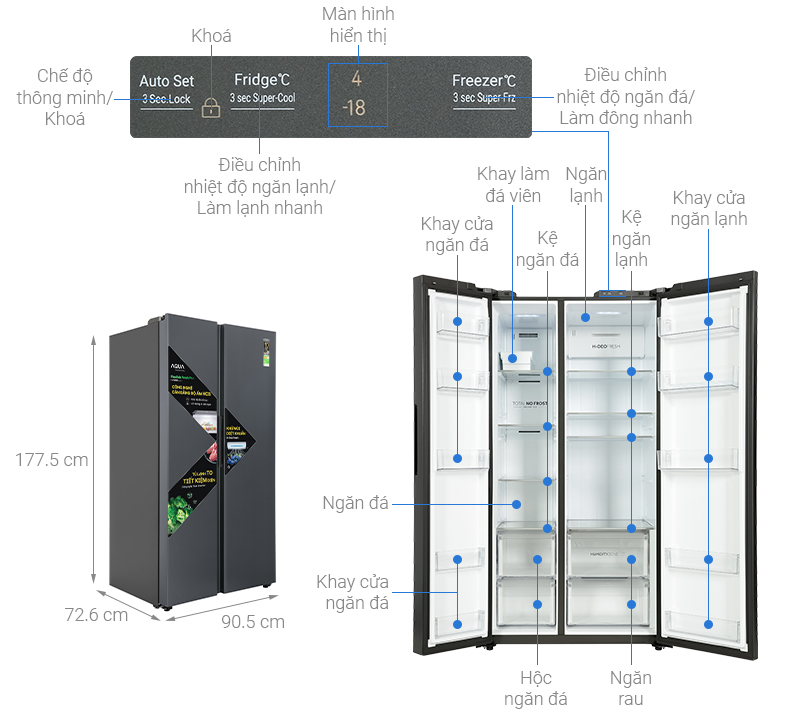 Tủ lạnh Aqua Inverter 646 lít Side By Side AQR-S682XA(SLB)
